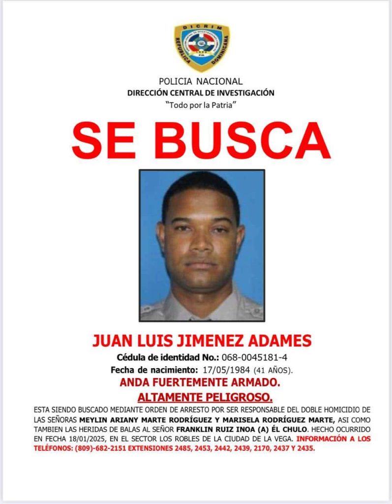 La entidad advierte que Juan Luis Jiménez Adames anda "fuertemente armado y es altamente peligroso".